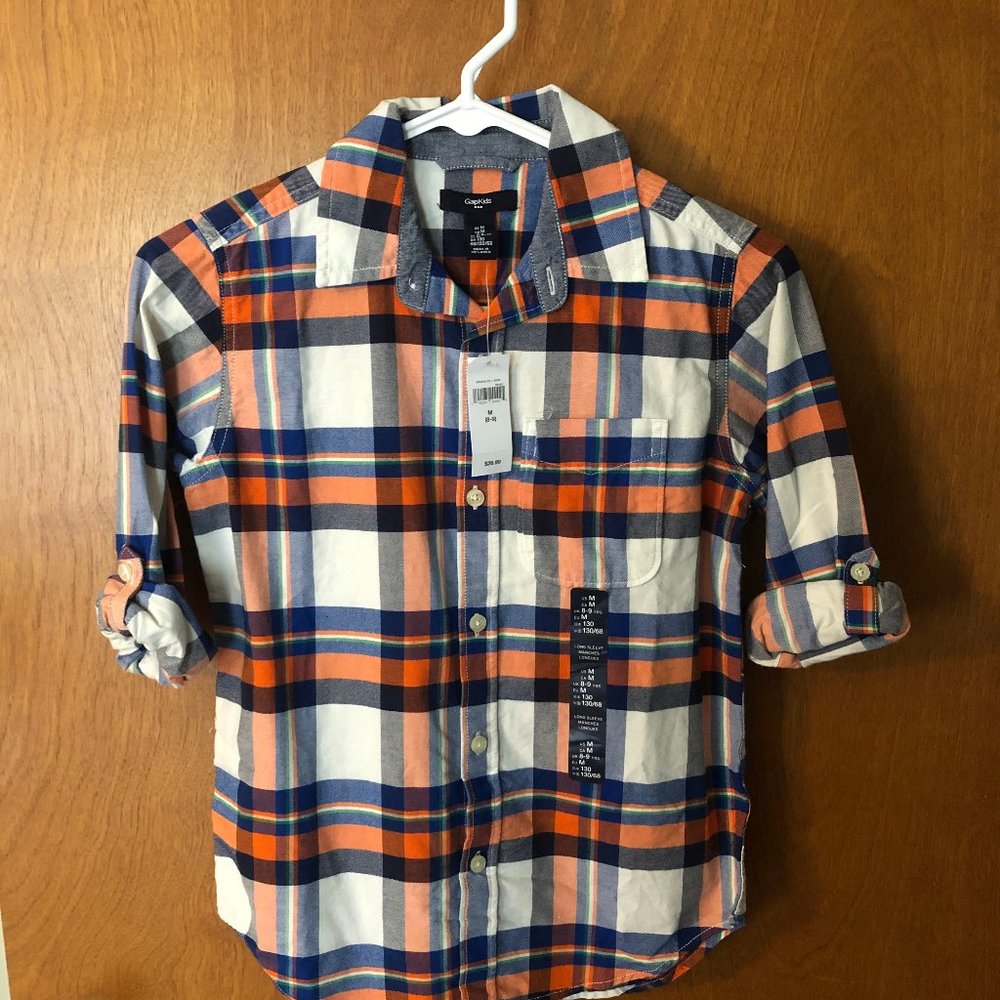 Boys GAP Kids Plaid Button Front Shirt NEW Size M
